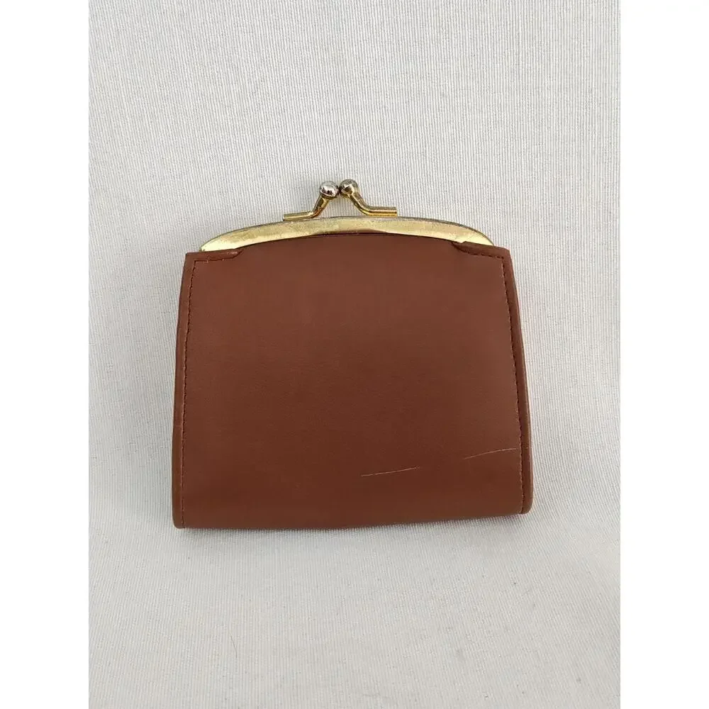 Vintage Buxton Coin Wallet Women's Brown Leather Gold Kisslock‎ 4